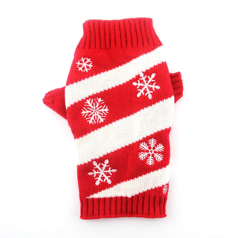 Christmas polyester pet sweater for dogs, six sizes XXS to XL, colour red, with neck and back measurement details
