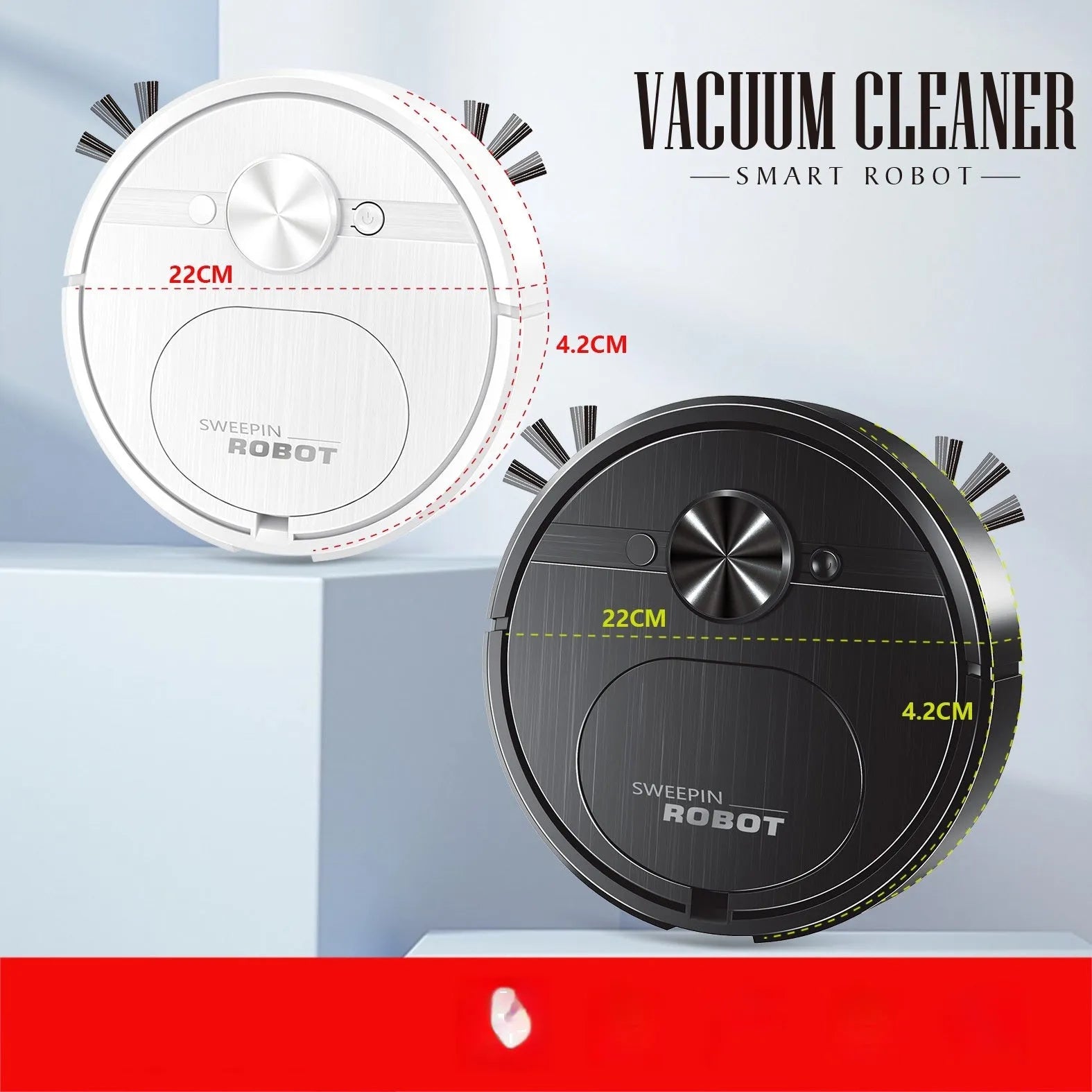 Black and white robotic vacuum cleaner with USB charging port and water tank for mopping