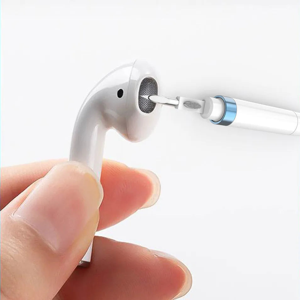 Blue cleaning pen with three-layer brush system for electronic device maintenance