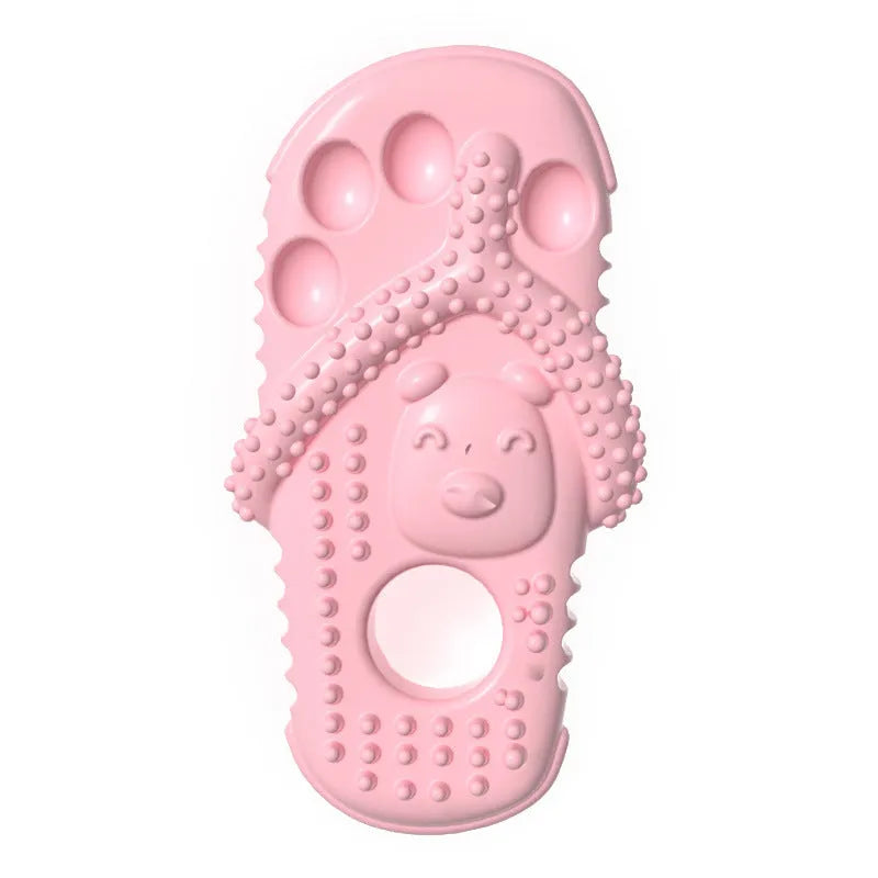 Blue rubber dog chewing toy slipper for teething puppies, durable and safe for oral health