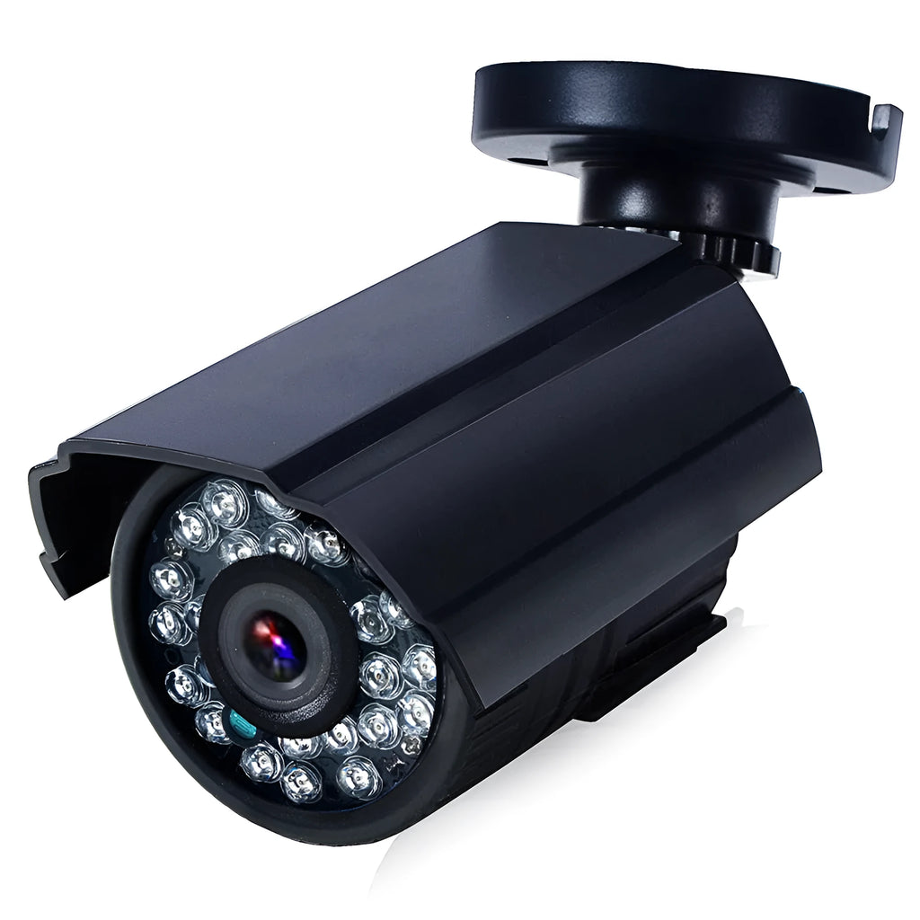 Black AHD HD waterproof security camera with infrared LEDs around the lens for night vision.