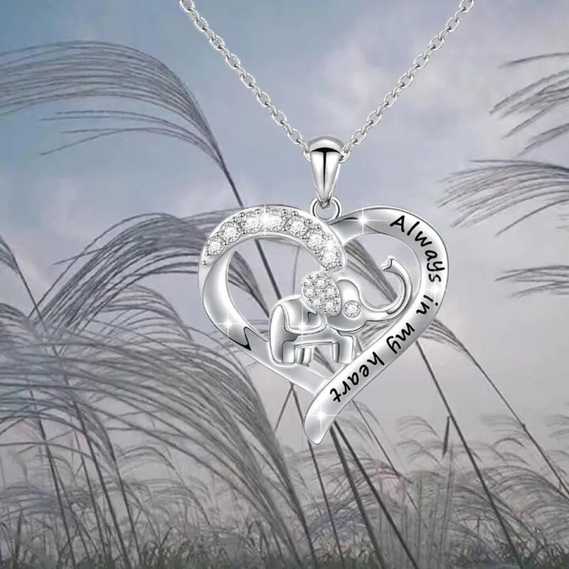 Silver alloy elephant necklace with personalised letter pendant for women, animal zodiac style