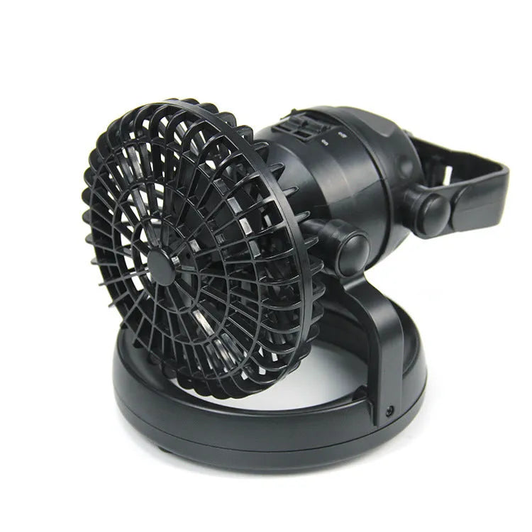 Multifunctional 18LED camping fan light in black, ABS construction, portable size 167 by 184 mm