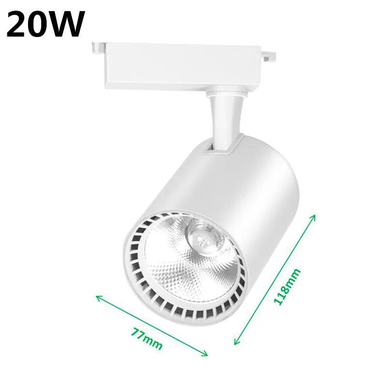 Black LED track spotlight with narrow beam angle for jewellery display lighting