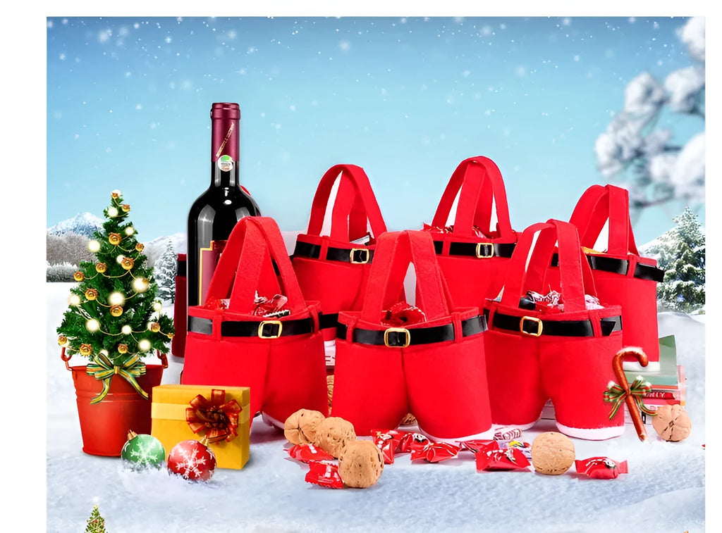 Red velvet drawstring Christmas bag measuring 21x14.5 cm on a plain background