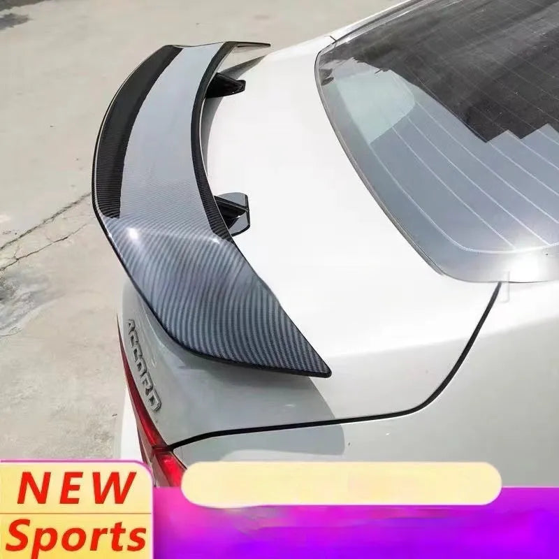 Universal punch-free car tail wing spoiler in ABS plastic, shown in a choice of finishes.
