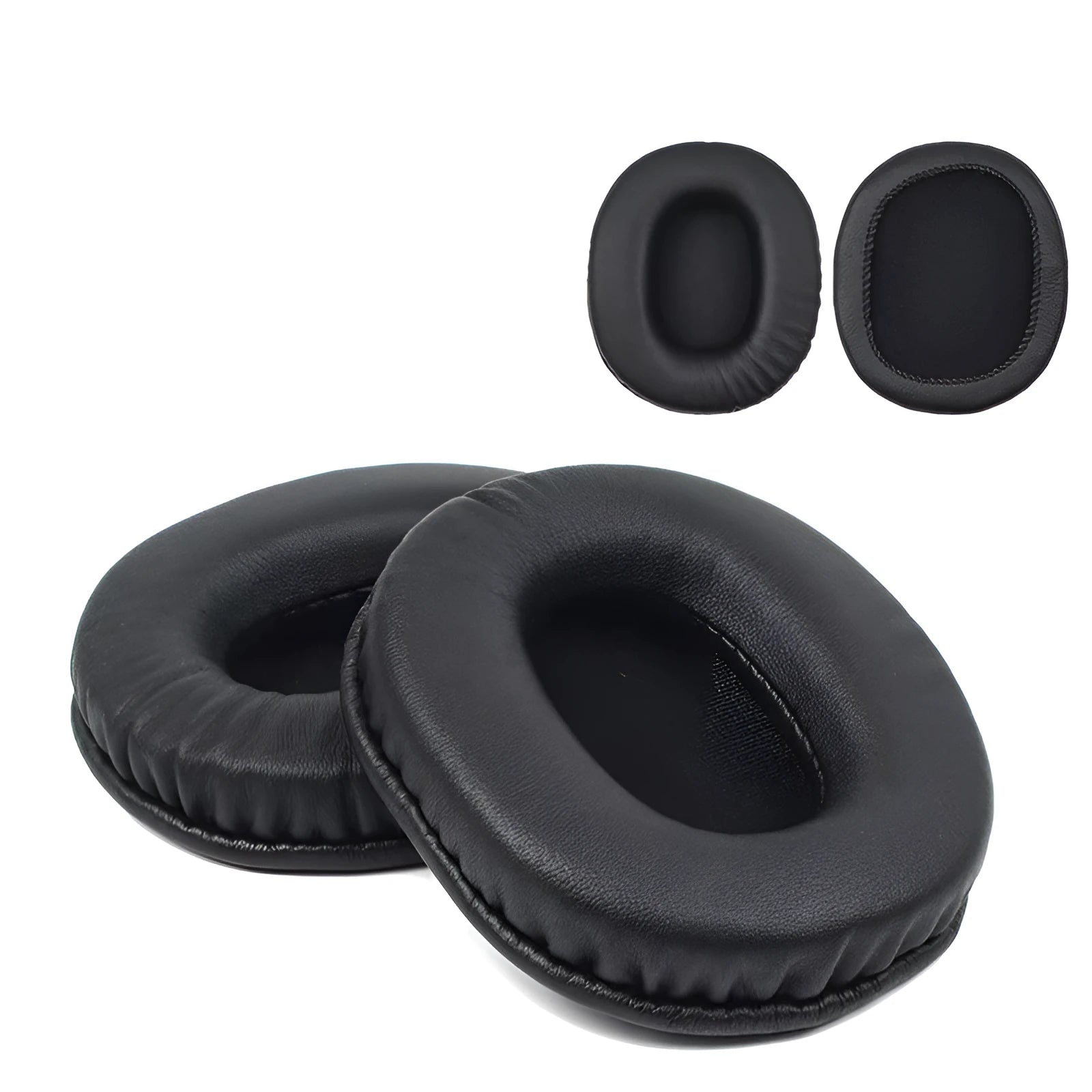 Black soft PU leather replacement earpads for Sony 1R headphones, showing a set of two pieces.