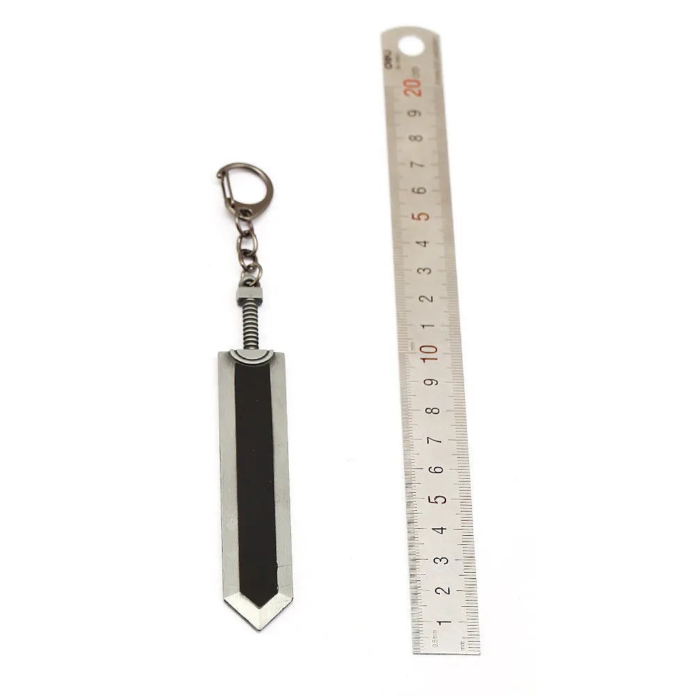 Sword Wind Legend black zinc alloy keychain pendant 2x12cm on neutral background