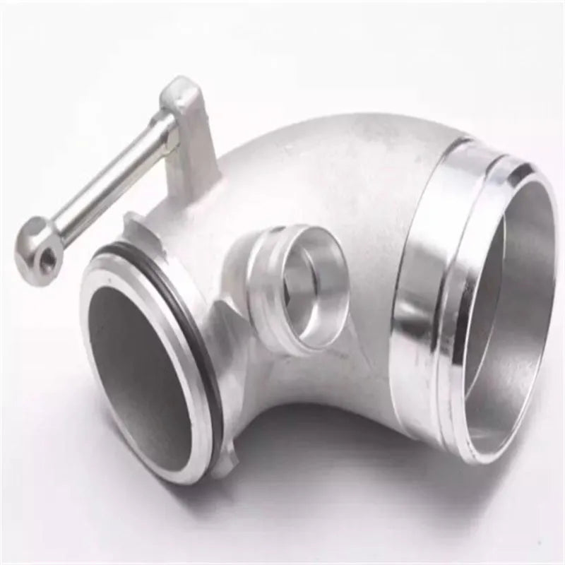 Aluminium alloy 90-degree turbo outlet elbow pipe for lateral engine mounting
