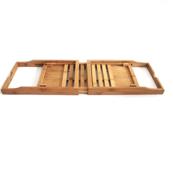 Bamboo bathtub frame caddy for desktop bathroom storage organisation