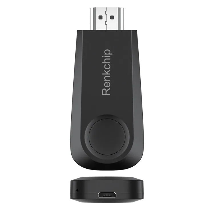 E10 RENKCHIP wireless HDMI mirror push dongle in black ABS housing with micro USB port
