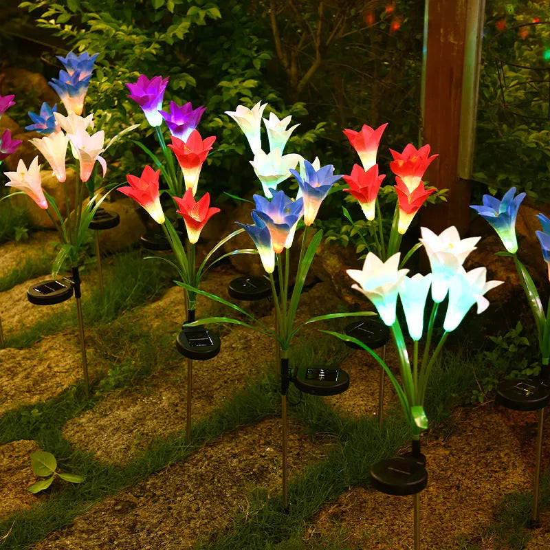 Outdoor solar floor outlet lighting 1.5W IP55 lawn lamp in Solar Lily colours, compact 75mm, cowhide box packaging