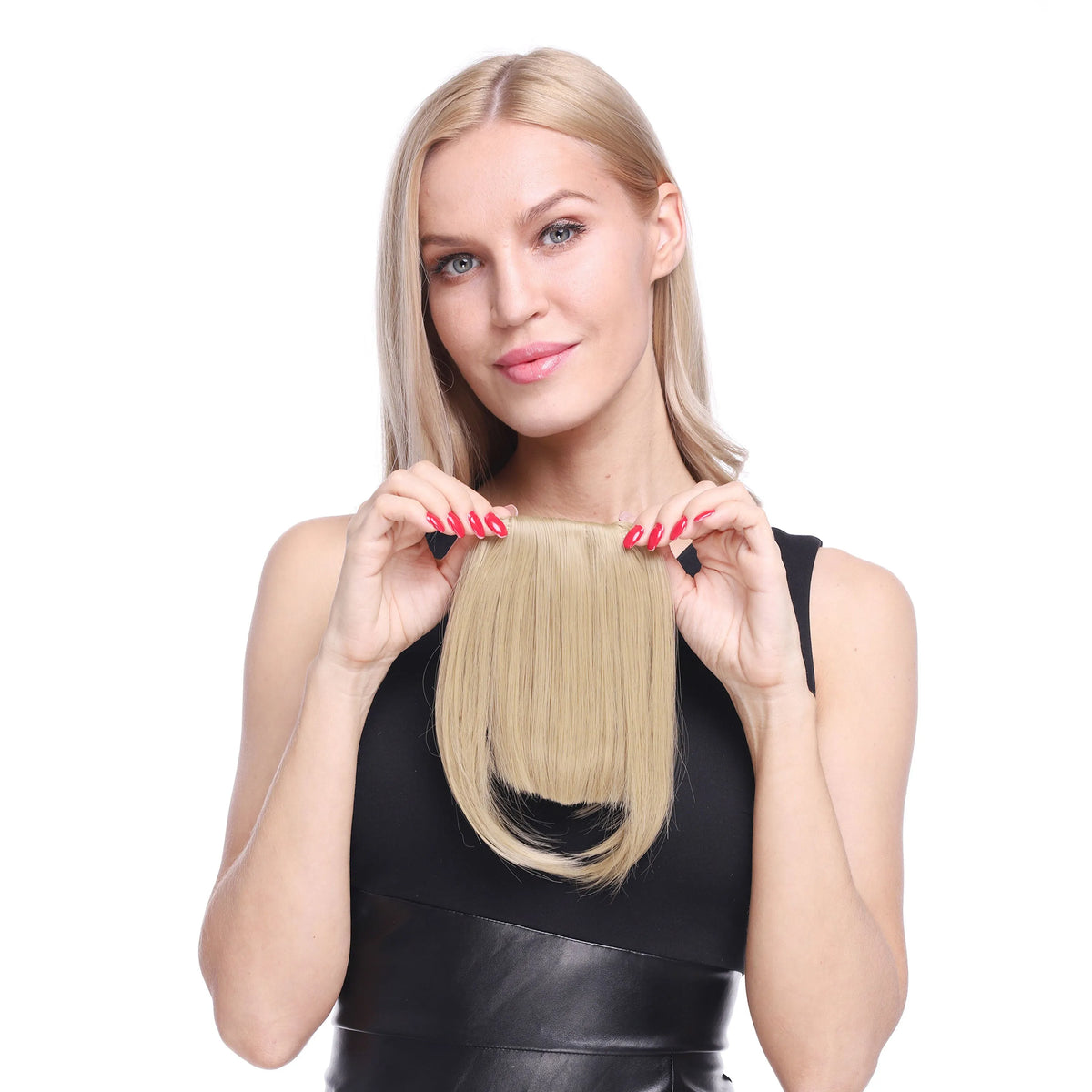 Synthetic blunt bangs hairpiece 22cm straight clip-in fringe in multiple colours
