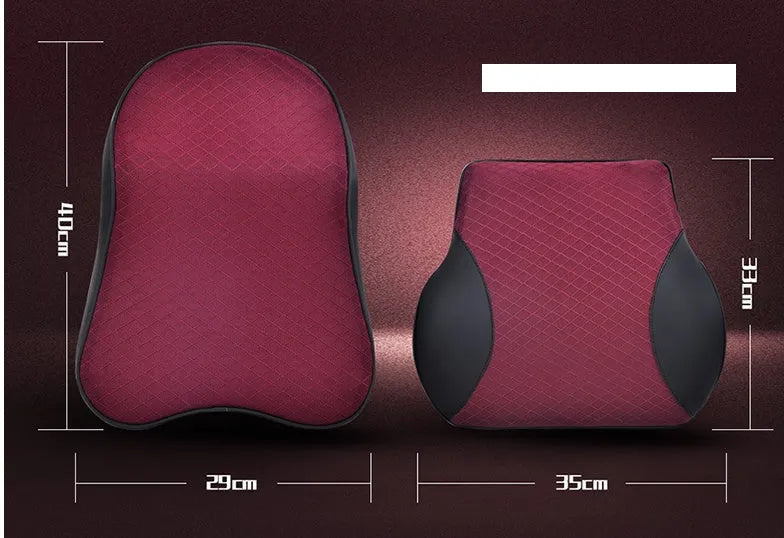 Large memory foam car headrest and neck pillow set with lumbar support cushion in beige