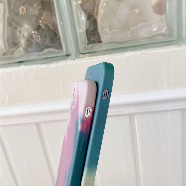 Soft silicone phone case with oil painting gradient and abstract geometric design for Apple iPhone