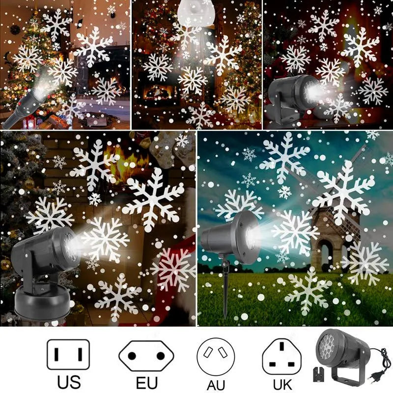 Christmas snowflake projector light displaying rotating Santa Claus and snowflake patterns for outdoor holiday decor