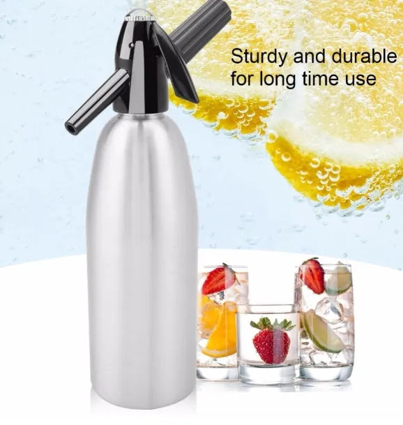 Portable 1L aluminium soda maker in silver with pressure regulator and safe cover, approx. 9.5 x 24.5 x 33.5cm
