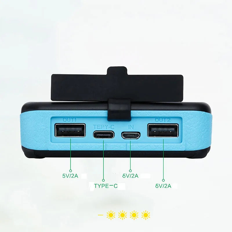 20000mAh magnetic solar power bank in black with IPX5 waterproof rating, showing solar panel and LED light