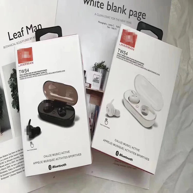 TWS4 Bluetooth headset with graphene vibration film and ergonomic design in black