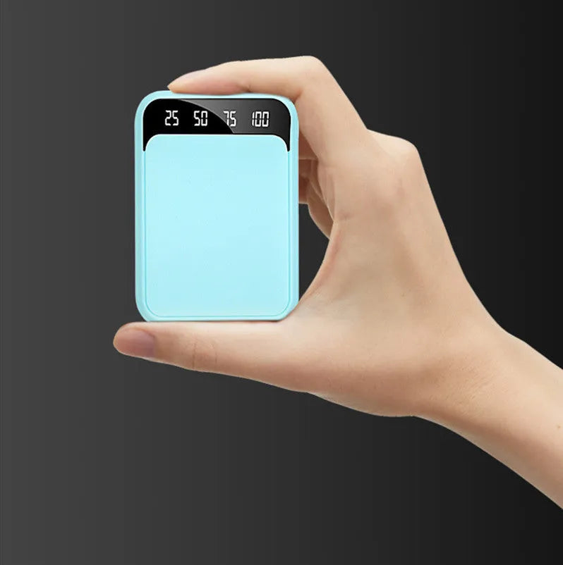 10000mAh mirror digital display power bank in black with LCD charging indicator