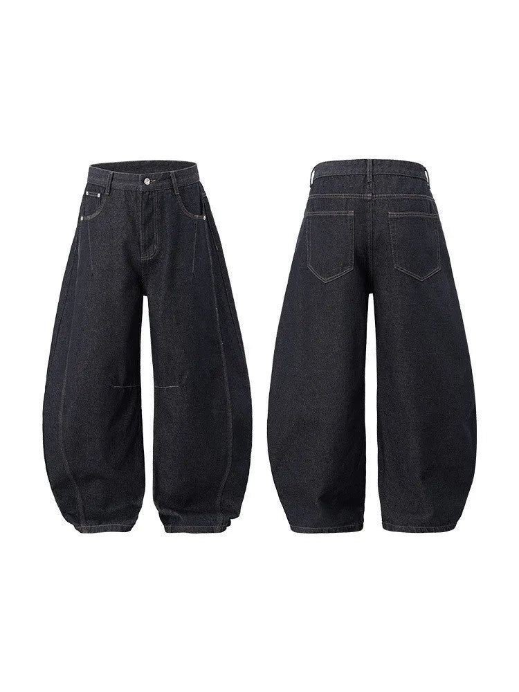 Men's wide leg denim trousers in original cow colour on a mid waist