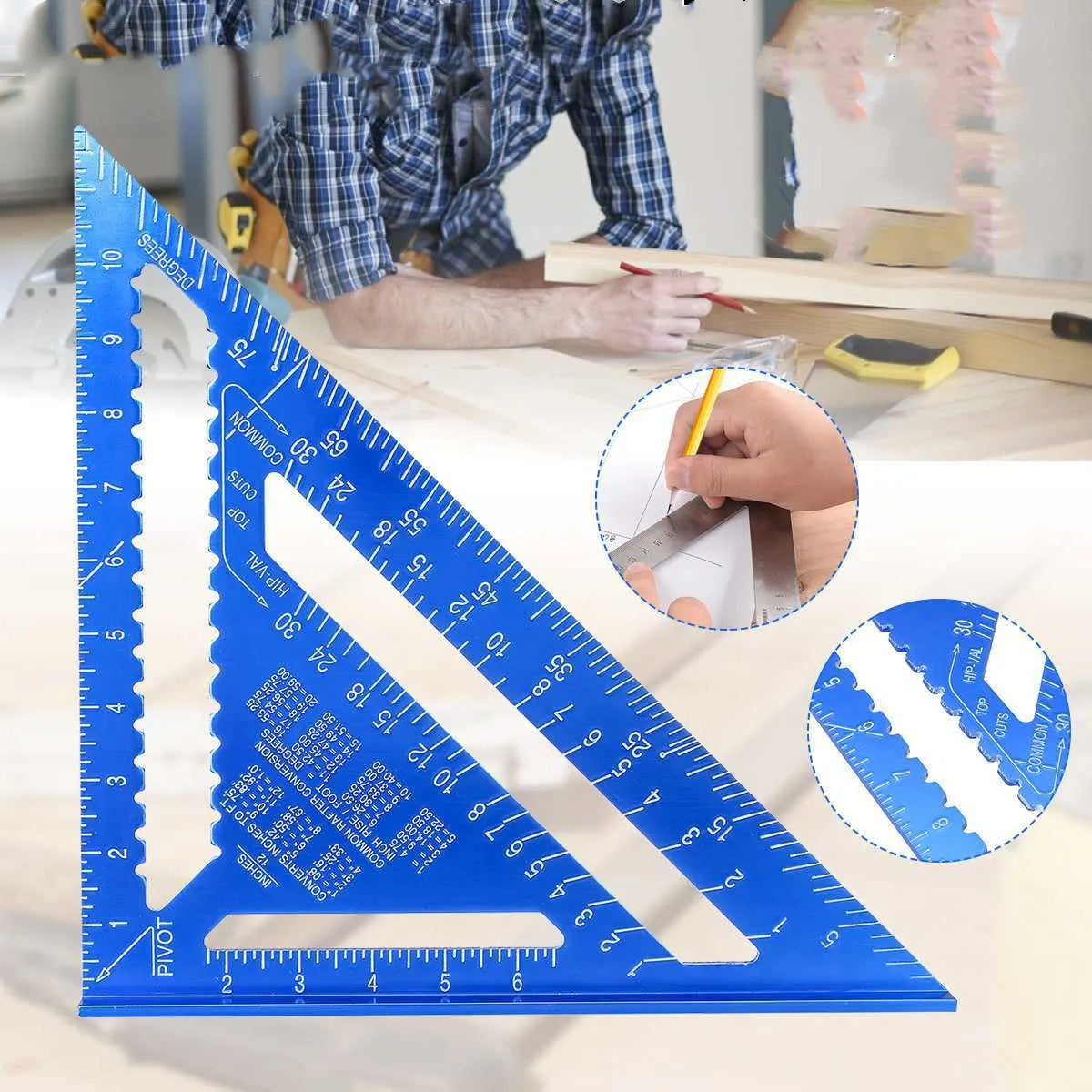 Aluminium alloy woodworking measuring square triangle ruler with 90-degree angle