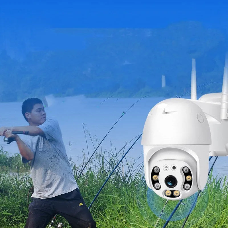 White hemispherical 4G remote monitor camera with 1080P resolution and 3.6mm lens on a light background