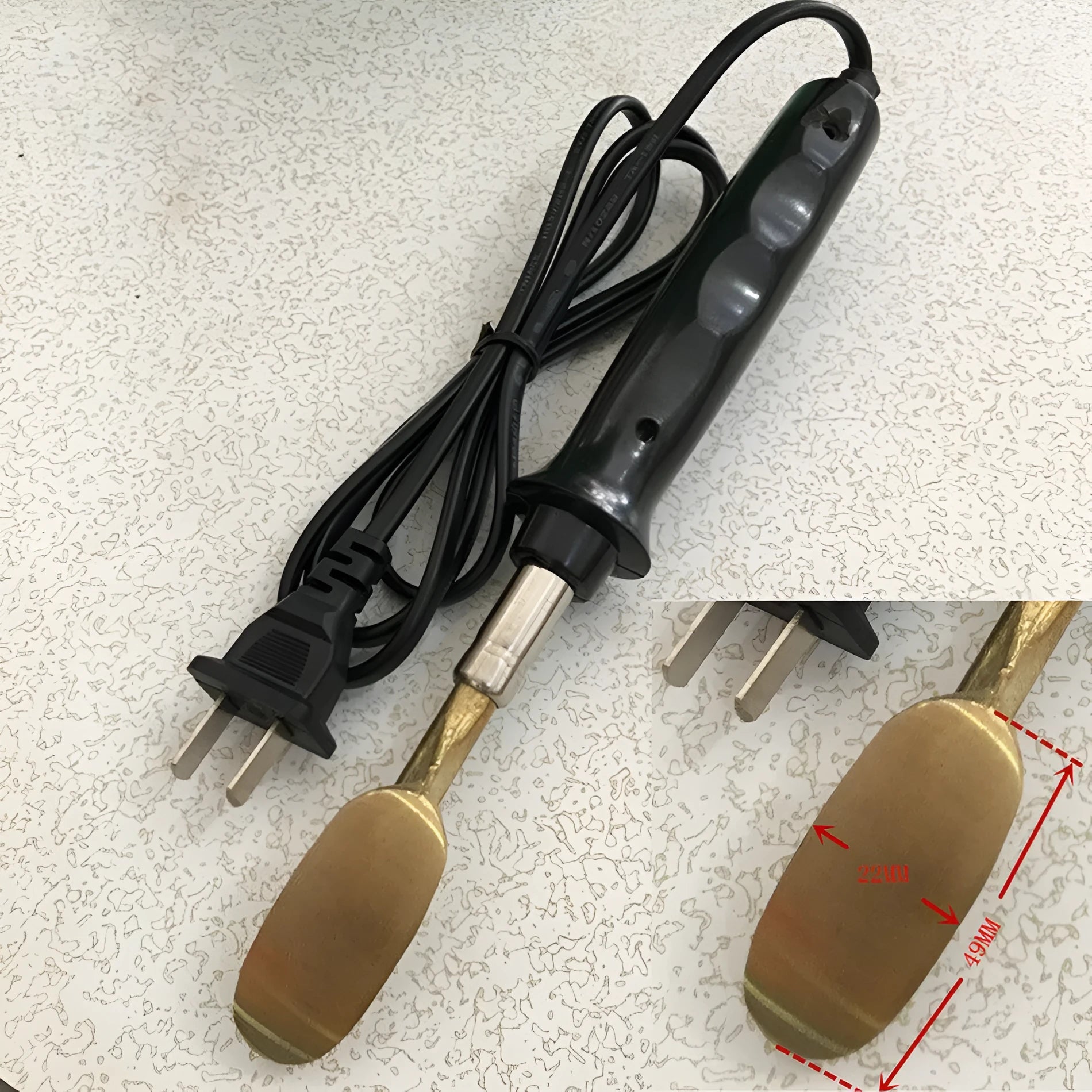 Black ABS wrinkle grinding and heating tool on a workbench
