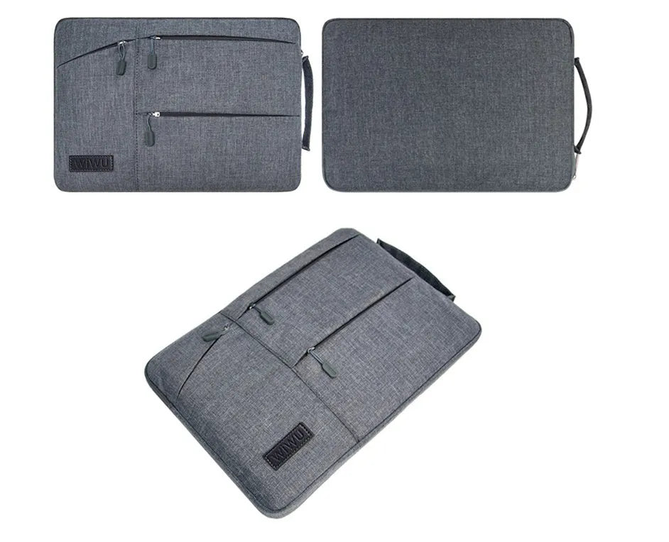 Shockproof nylon laptop case with zipper and multiple internal compartments in black