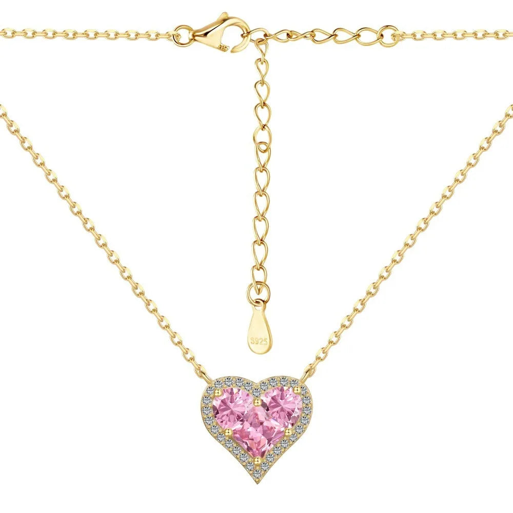925 silver heart-shaped pendant necklace with zircon stones, electroplated finish, women's light luxury jewellery