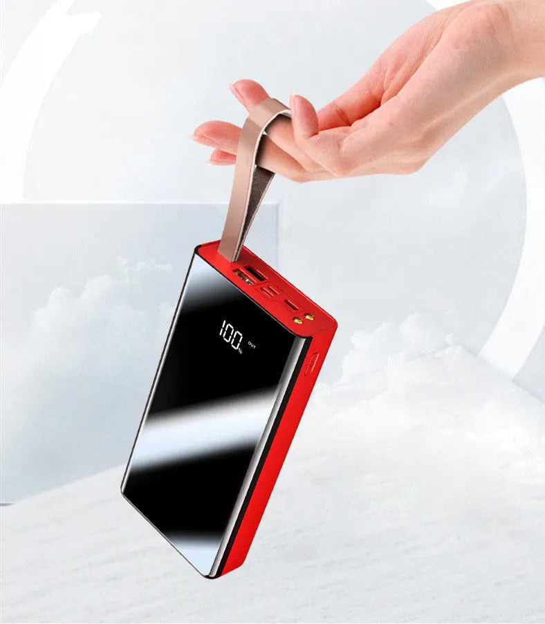 Mirror digital display large capacity power bank 20000mAh or 30000mAh in black, with multi-U port output