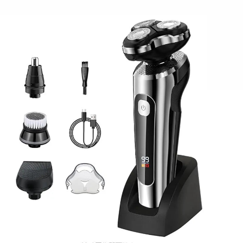 USB rechargeable beard trimmer with digital display and fully washable construction