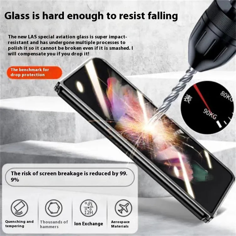 Black magnetic suction glass phone case for Samsung Z Fold 2 3 4 with metal frame and hot-pressed finish