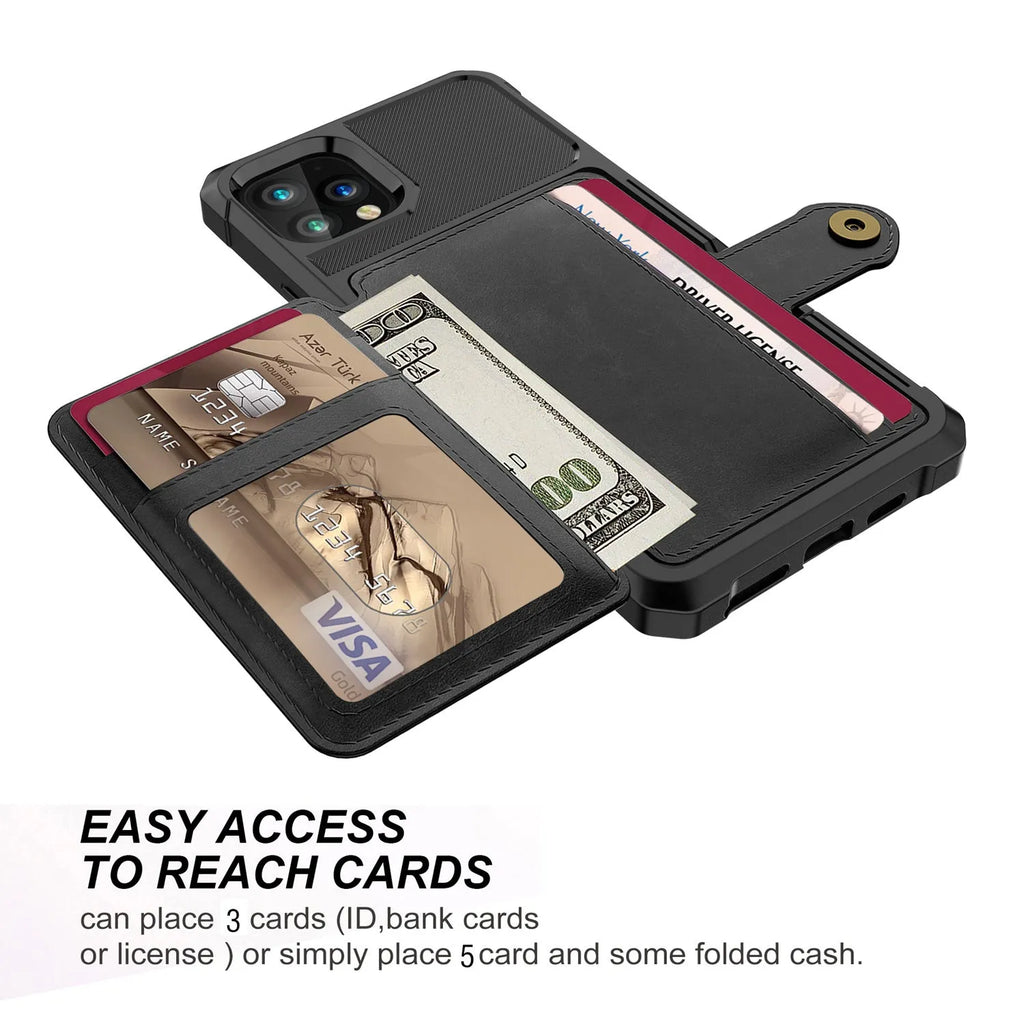 Imitation leather card wallet holder back cover phone case for iPhone in solid colour.