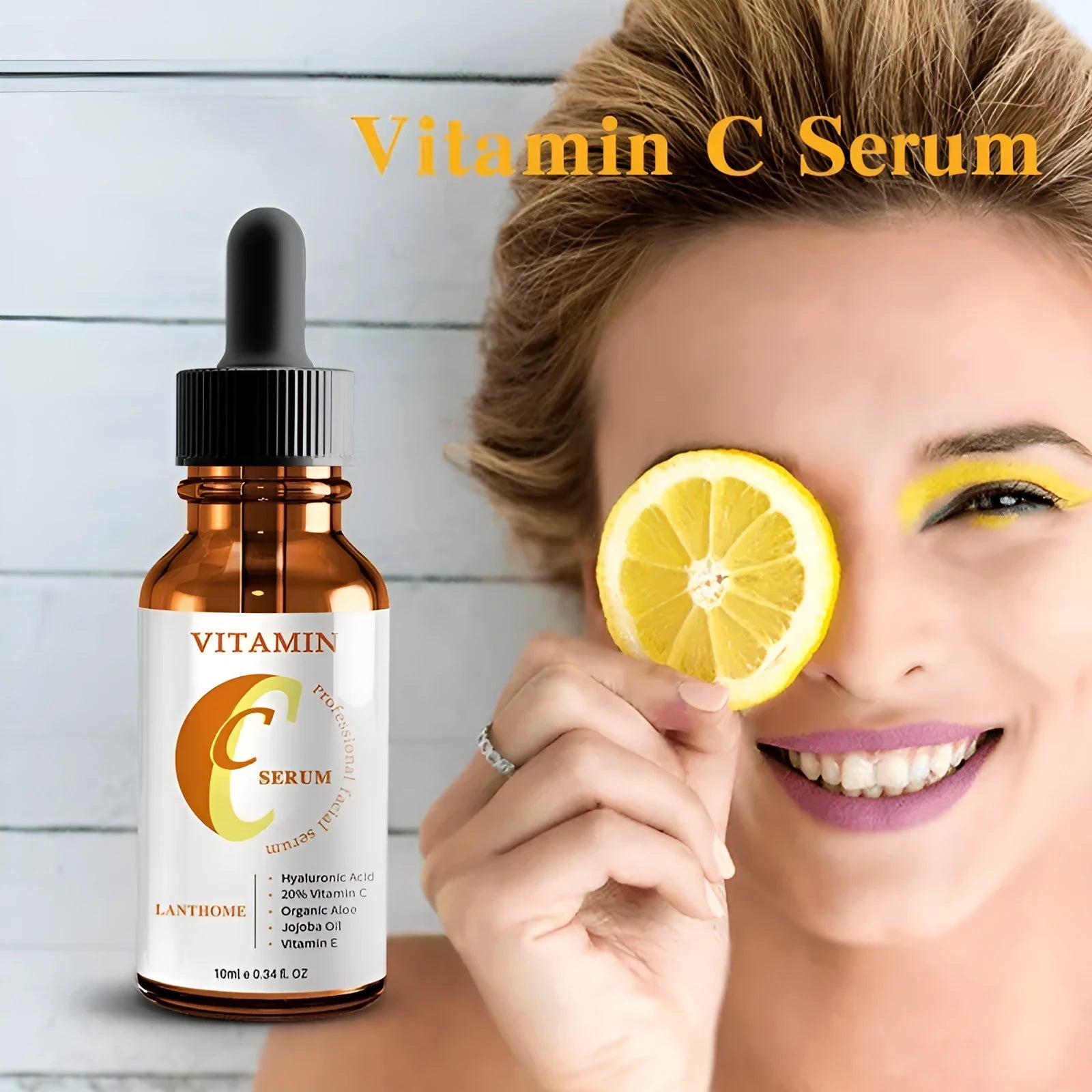 10 ml facial serum bottle with Vitamin C and hyaluronic acid for brightening and anti-aging