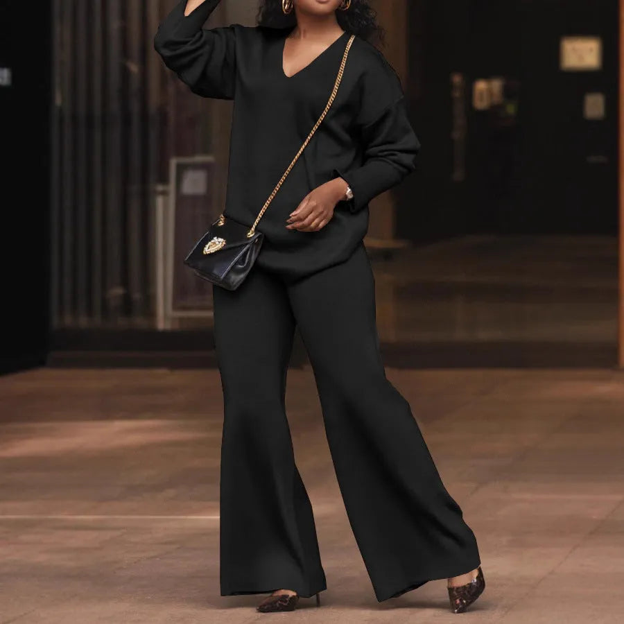 Women's brown thickened suede two-piece suit with split sleeves and trousers in Japanese casual style