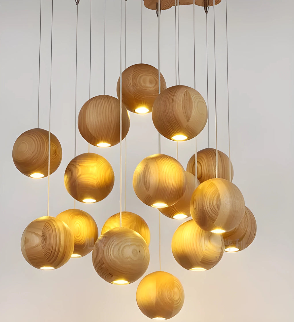 Nordic solid wood ball chandelier hanging lamp with adjustable cable