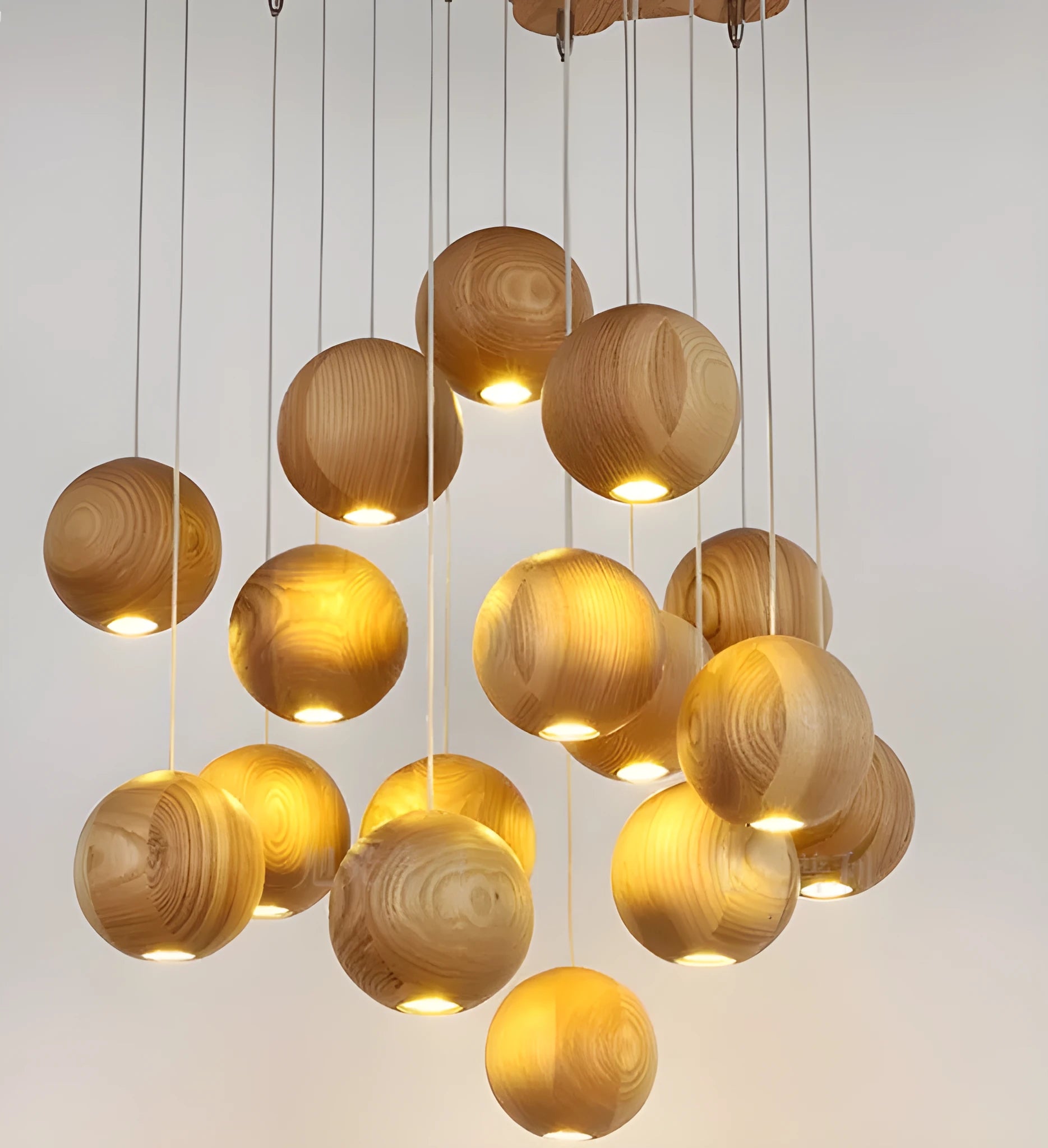 Nordic solid wood ball chandelier hanging lamp with adjustable cable