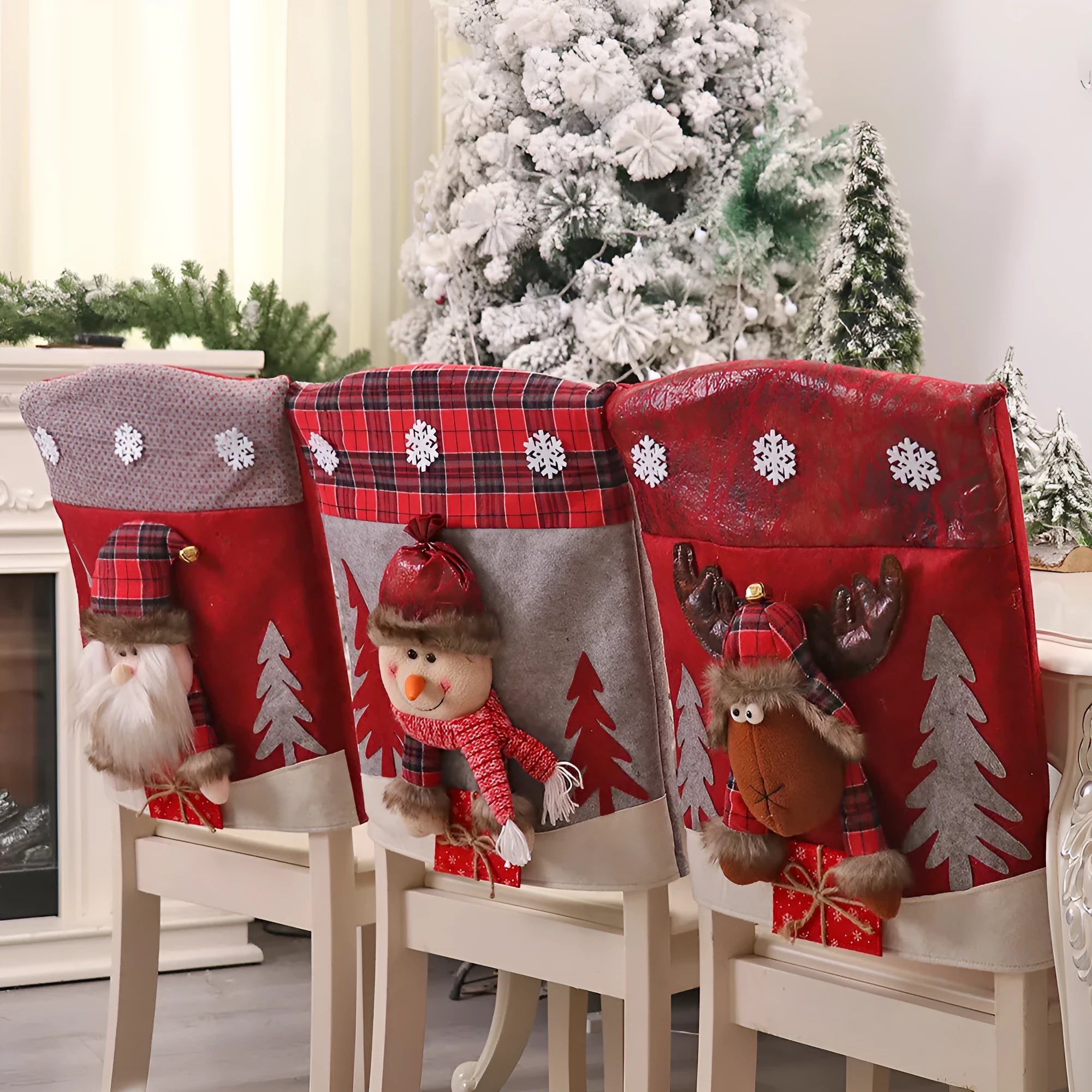 Three-dimensional cartoon chair cover featuring snowman design on cloth, home decor item