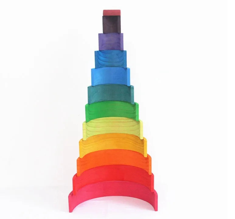 Jigsaw Puzzle Large 12-piece Arch Bridge Rainbow Building Blocks Early Childhood Education Toy New Zealand Pine Wooden Construction Set 84x35.5x18.5cm Flat Size 1.7kg Weight Natural Wood Texture Light Lacquer Hand-Dyed Colours for Creative Play