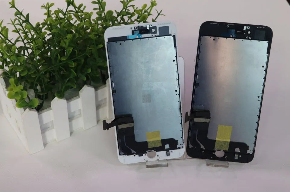 iPhone replacement LCD touchscreen display assembly showing front with black frame.