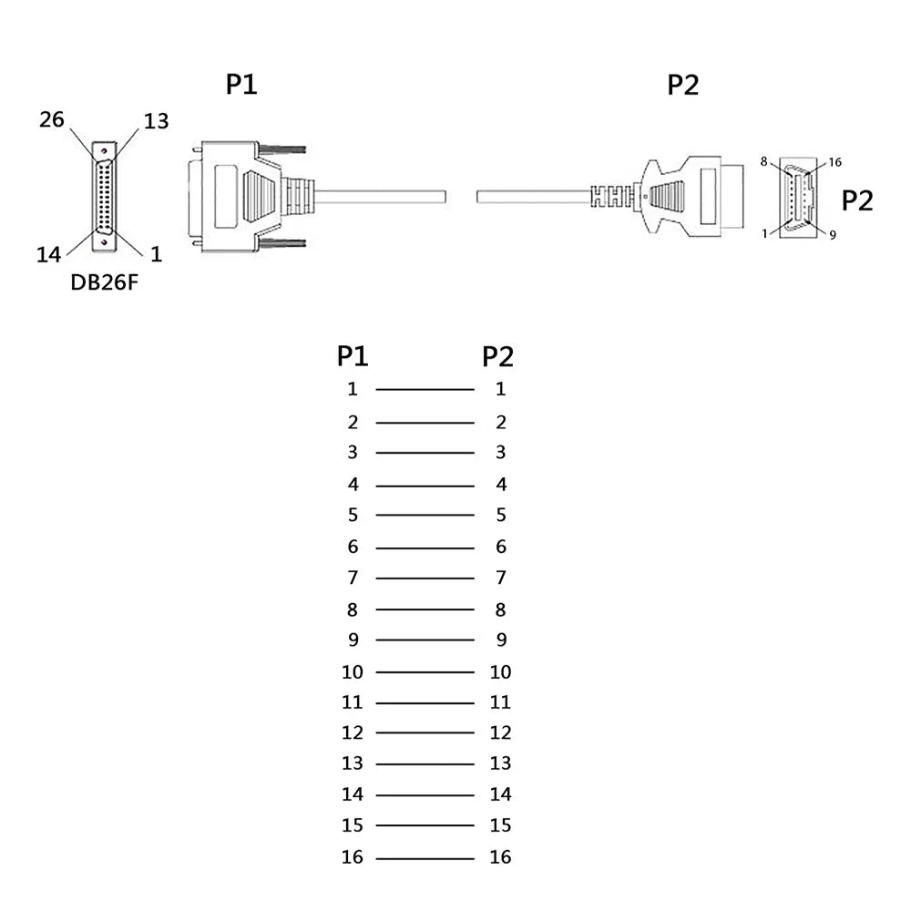 Black OBD2 male to DB26 female extension cable 180cm with two connectors