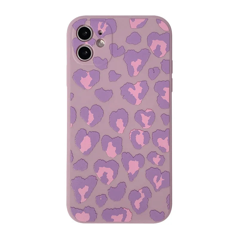 Frosted silicone phone case in purple leopard print for Apple iPhone models