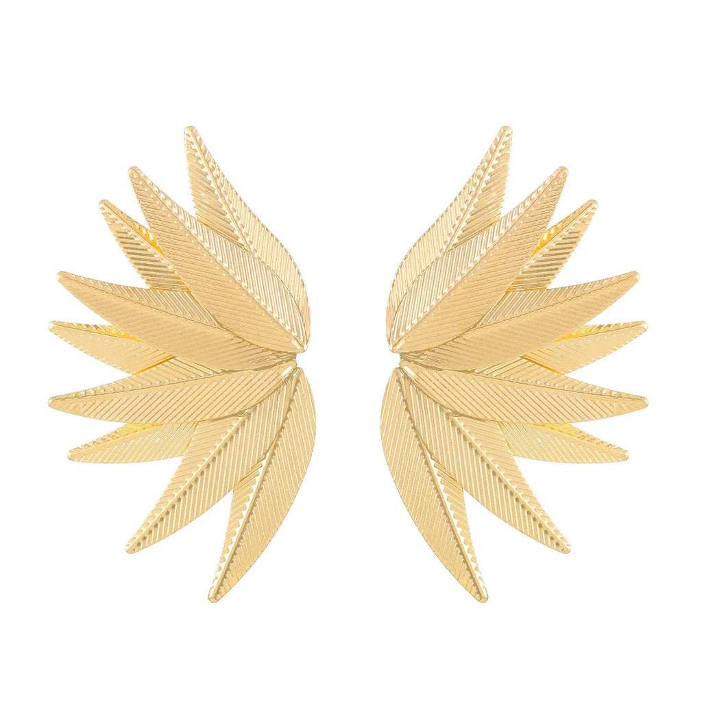 Gold and white leaves patch alloy earrings with leaf design texture