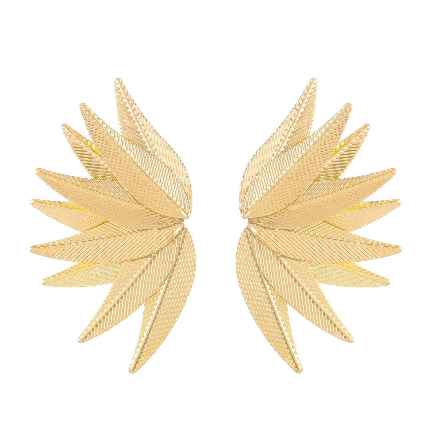 Gold and white leaves patch alloy earrings with leaf design texture