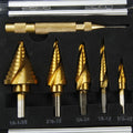 Gold-coloured steel and aluminium adjustable cutting tool with 118-degree blade tip.