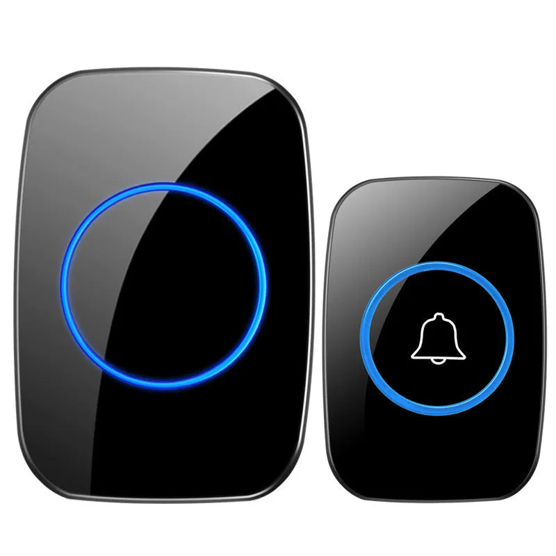 Wireless doorbell set with black receiver and emitter, 300m range, 60 ringtones, mains powered