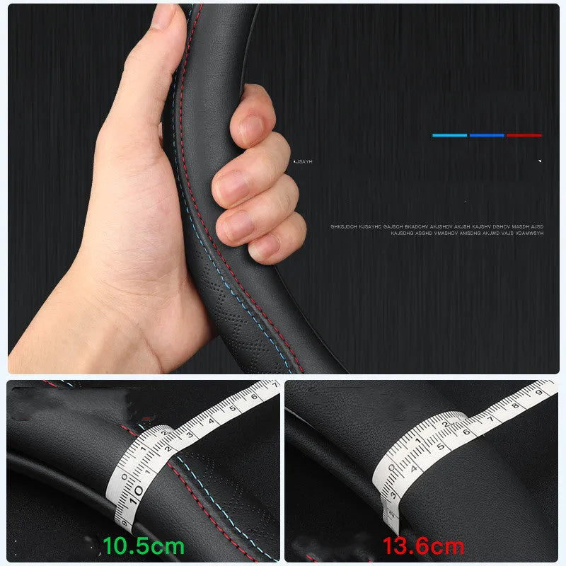 Black Napa leather texture steering wheel cover with 38cm diameter for Suzuki cars