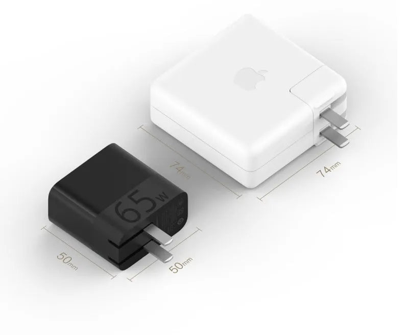 Black ZMI USB-C 65W GaN laptop power adapter showing compact size