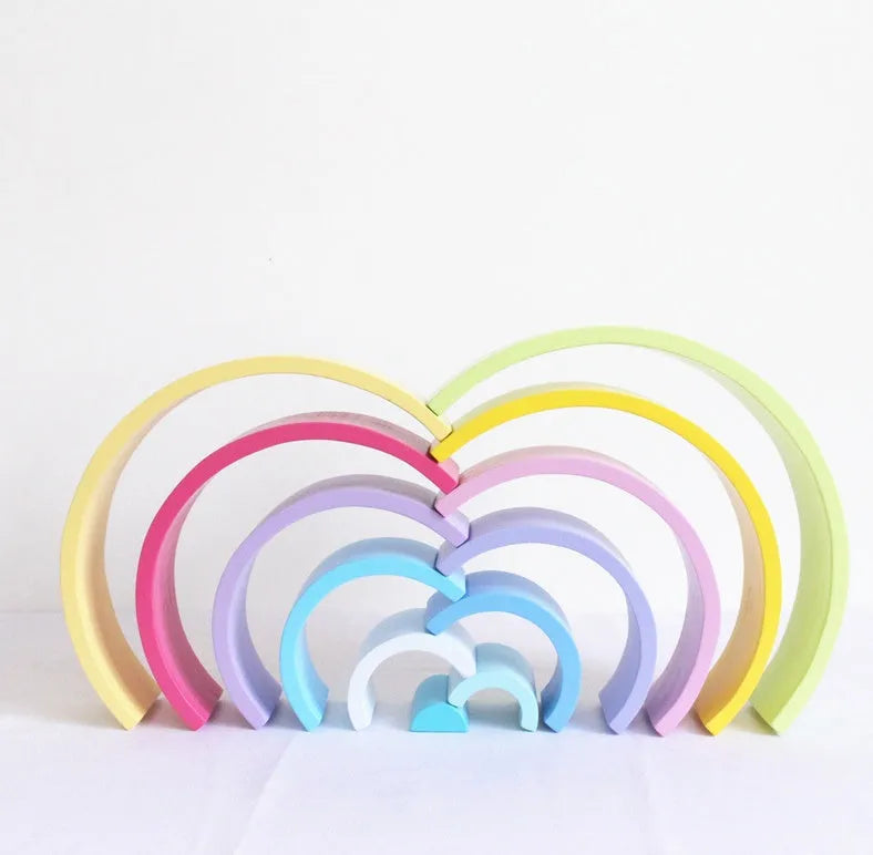Jigsaw Puzzle Large 12-piece Arch Bridge Rainbow Building Blocks Early Childhood Education Toy New Zealand Pine Wooden Construction Set 84x35.5x18.5cm Flat Size 1.7kg Weight Natural Wood Texture Light Lacquer Hand-Dyed Colours for Creative Play